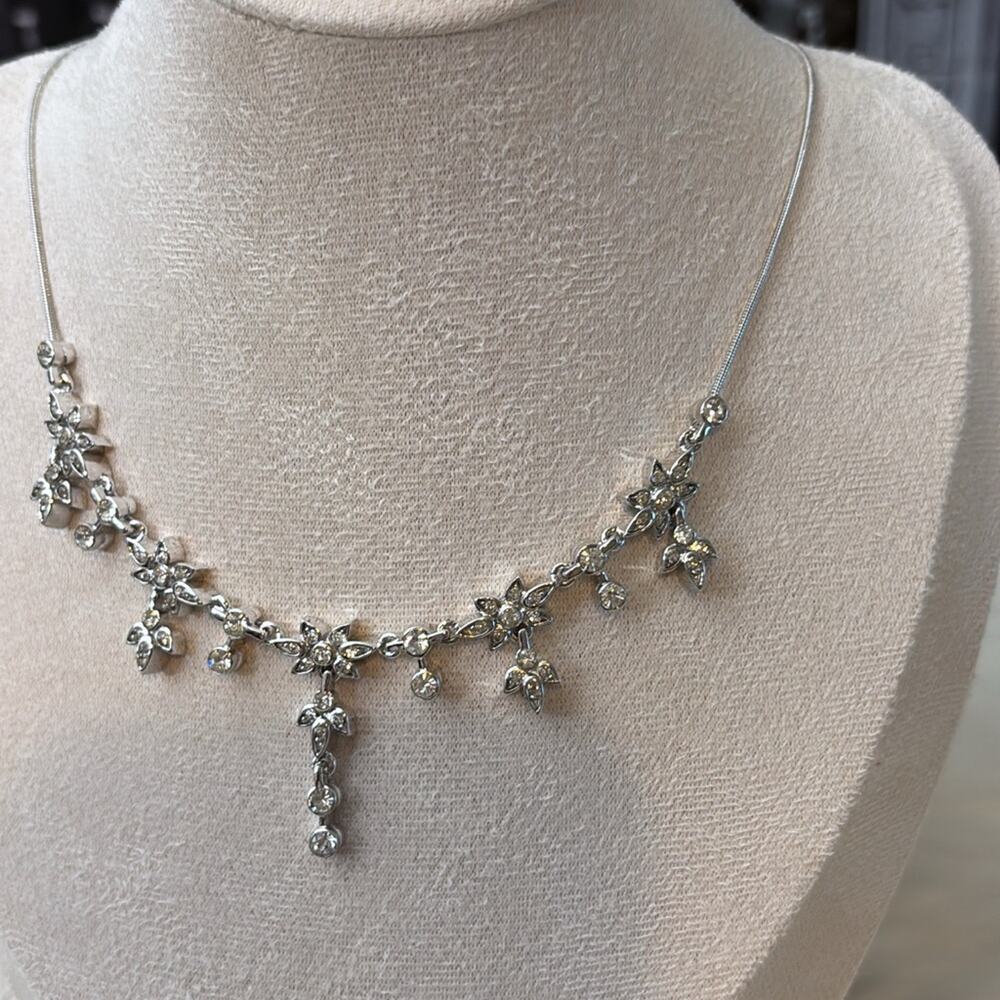 D’Orlan Delicate Silver Crystal Leaf Necklace - Women Jewelry - Picture 2 of 7